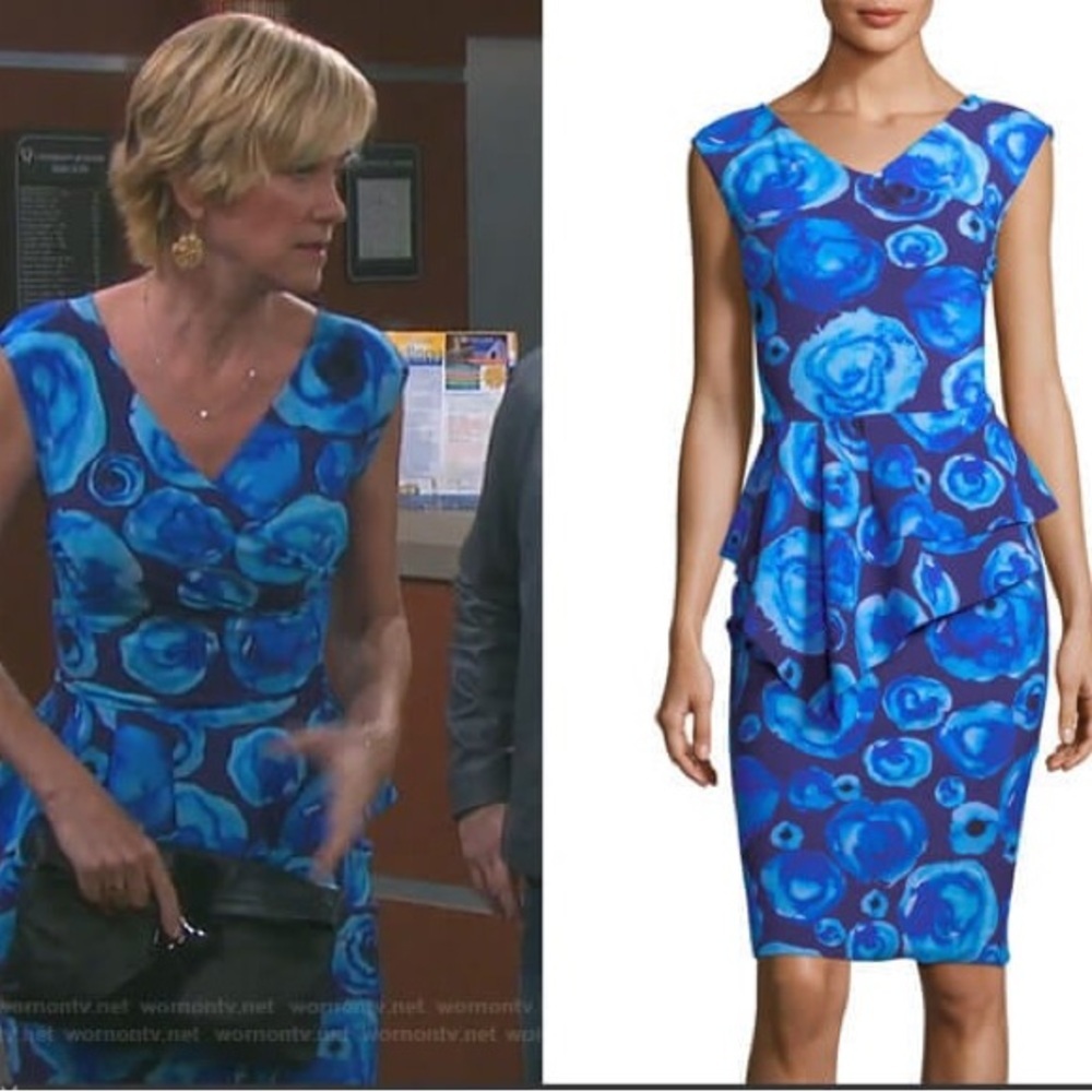 Chiara Boni La Petite Robe Tini Dress blue floral peplum sizs 46 / us 10